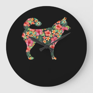 Floral siberian husky gift Lovely flower dog gift Large Clock