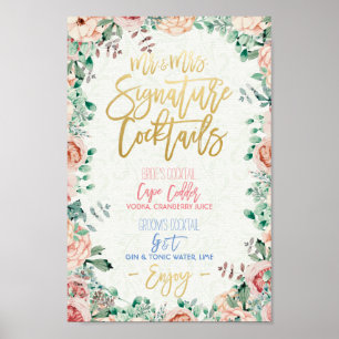Floral Signature Cocktail Drink Menu Wedding Decor