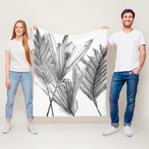 Floral Silhouette - Grey Fleece Blanket