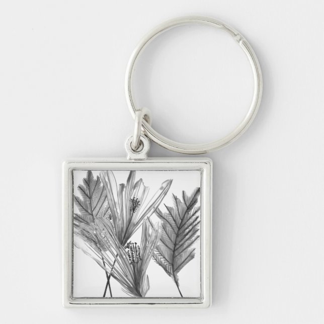 Floral Silhouette - Grey Key Ring (Front)