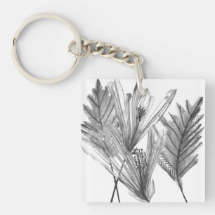 Floral Silhouette - Grey Key Ring