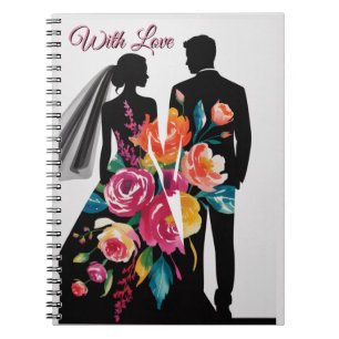 Floral Silhouette Modern Bride & Groom Art Notebook