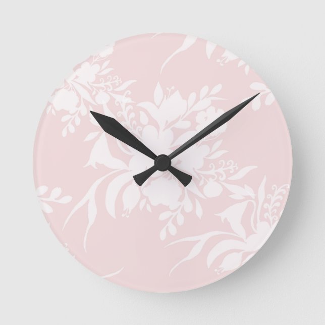 Floral silhouette pattern in pink tones round clock (Front)