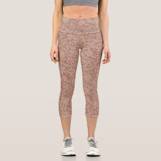 Floral silhouettes mocha mousse monochrome brown capri leggings