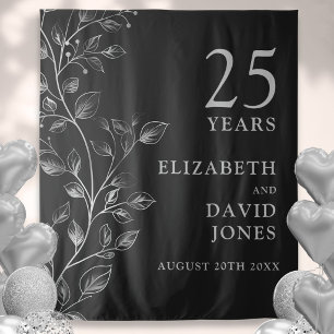 Floral Silver 25th Anniversary Photo Backdrop Tapestry