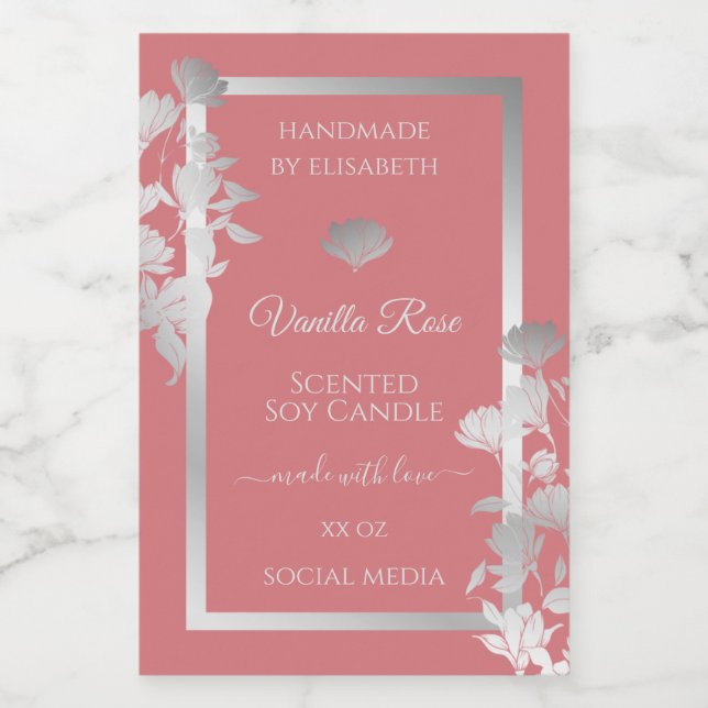 Floral Silver and Pink Product Packaging Labels & (Single Label)