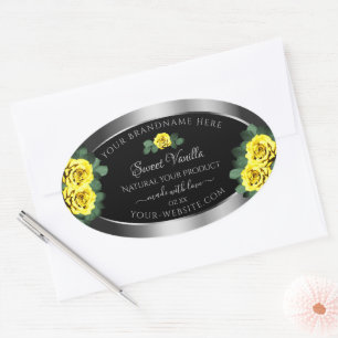 Floral Silver Black Product Labels Yellow Roses