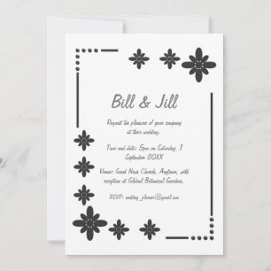 Floral Silver Frame On White Background Wedding Invitation