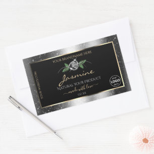 Floral Silver Glitter Black Product Labels Logo