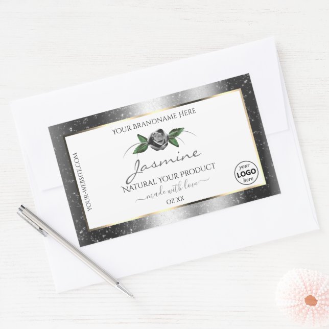 Floral Silver Glitter White Product Labels Logo (Envelope)
