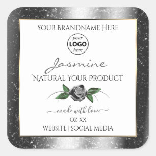 Floral Silver Glitter White Product Labels Logo