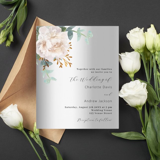 Floral silver greenery wedding invitation (Creator Uploaded)