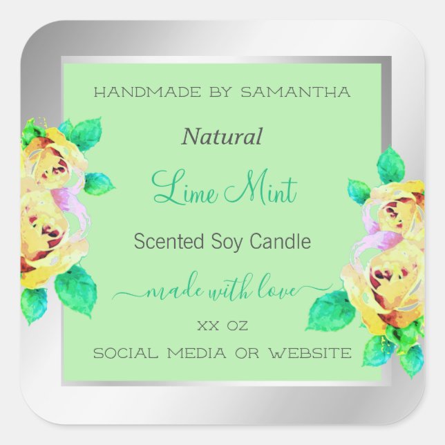 Floral Silver Light Green Product Packaging Labels (Front)