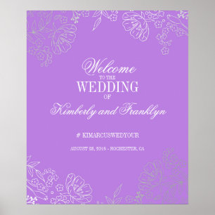 Floral Silver Purple Vintage Wedding Welcome Sign