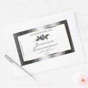 Floral Silver White Product Labels Sparkle Glitter