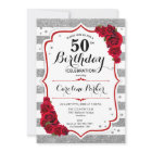 Floral Silver White Red Roses Photo 50th Birthday