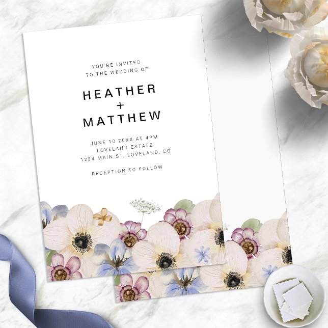 Floral Simple Boho Wedding Invitation (Modern Floral Simple Boho Wedding Invitation by Painted Paperie
)