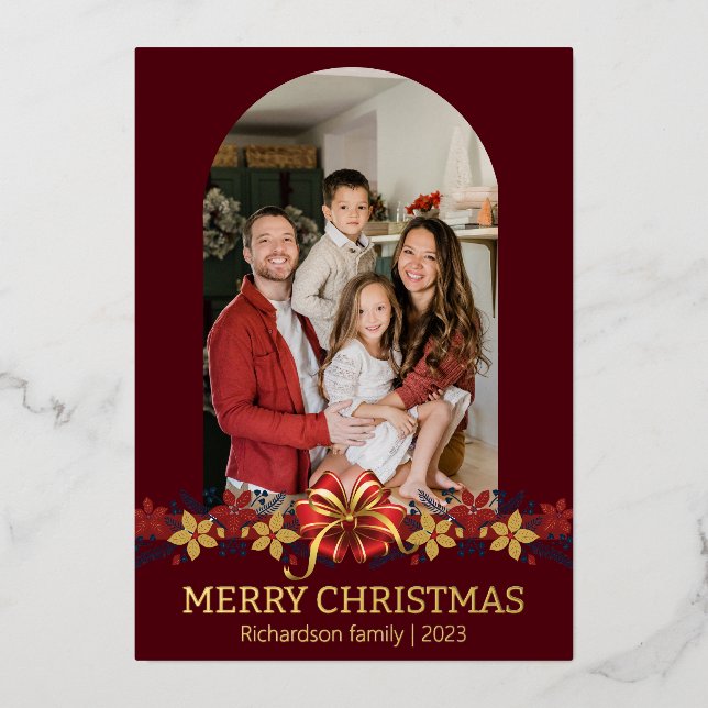 Floral Simple Elegant Family Christmas Photo (Front)