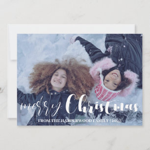 Floral Simple Elegant Family Christmas Photo Holid Holiday Card