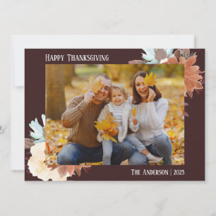 Floral Simple Modern thanksgiving family photo Holiday Card