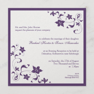 Floral Simple Wedding Invitation - Purple