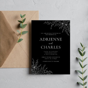 Floral Simplicity 1 Black Minimal Wedding Invitation