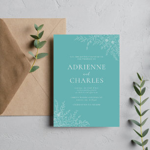 Floral Simplicity 1 Caribbean Teal Minimal Wedding Invitation