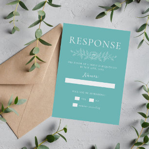 Floral Simplicity 1 Caribbean Teal Minimal Wedding RSVP Card
