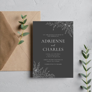 Floral Simplicity 1 Charcoal Gray Minimal Wedding Invitation