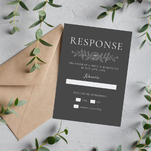 Floral Simplicity 1 Charcoal Grey Minimal Wedding RSVP Card