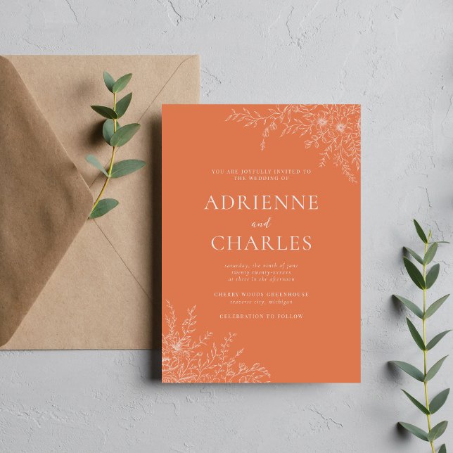 Floral Simplicity 1 Coral Minimal Wedding Invitation (Creator Uploaded)
