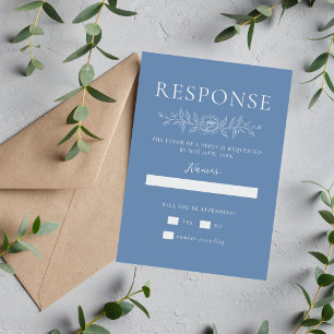 Floral Simplicity 1 Denim Blue Minimal Wedding RSVP Card