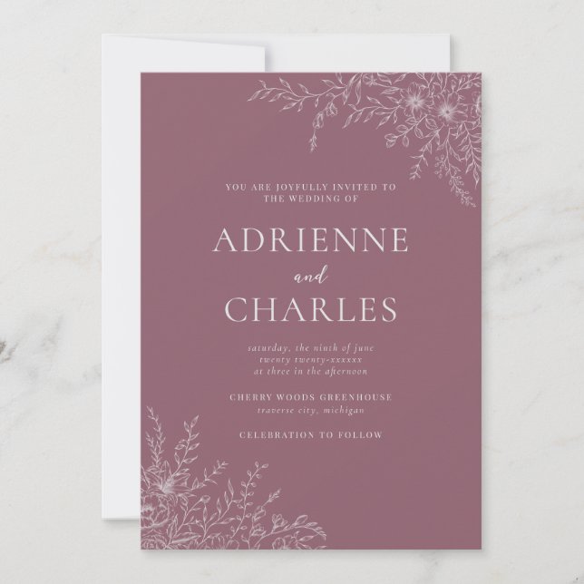 Floral Simplicity 1 Dusk Mauve Minimal Wedding Invitation (Front)