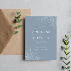 Floral Simplicity 1 Dusty Blue Minimal Wedding Invitation