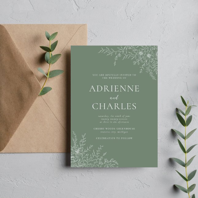 Floral Simplicity 1 Dusty Green Minimal Wedding Invitation (Creator Uploaded)