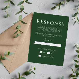 Floral Simplicity 1 Evergreen Minimal Wedding RSVP Card
