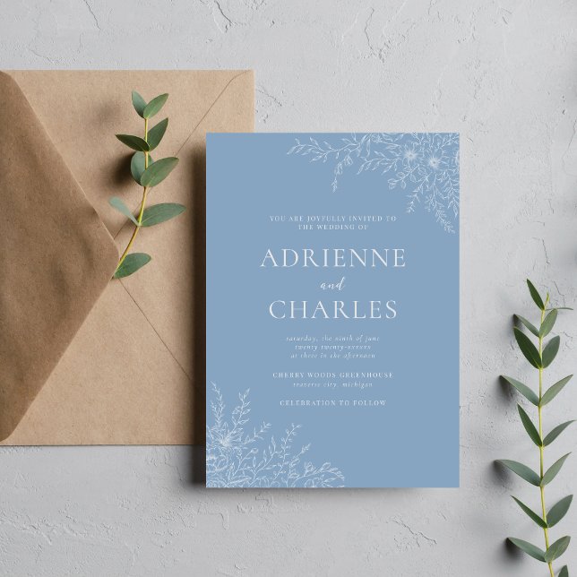 Floral Simplicity 1 Glacier Blue Minimal Wedding Invitation (Creator Uploaded)
