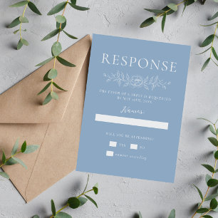 Floral Simplicity 1 Glacier Blue Minimal Wedding RSVP Card
