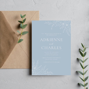 Floral Simplicity 1 Ice Blue Minimal Wedding Invitation