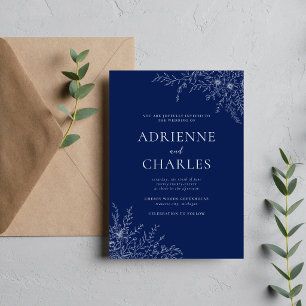 Floral Simplicity 1 Ink Blue Minimal Wedding Invitation