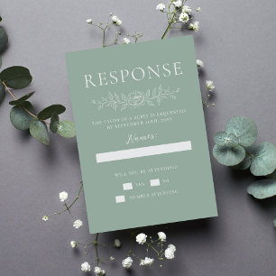 Floral Simplicity 1 Modern Green Minimal Wedding RSVP Card