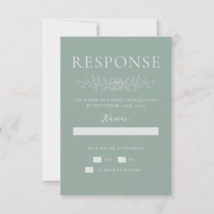 Floral Simplicity 1 Modern Green Minimal Wedding RSVP Card
