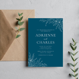 Floral Simplicity 1 Neptune Teal Minimal Wedding Invitation