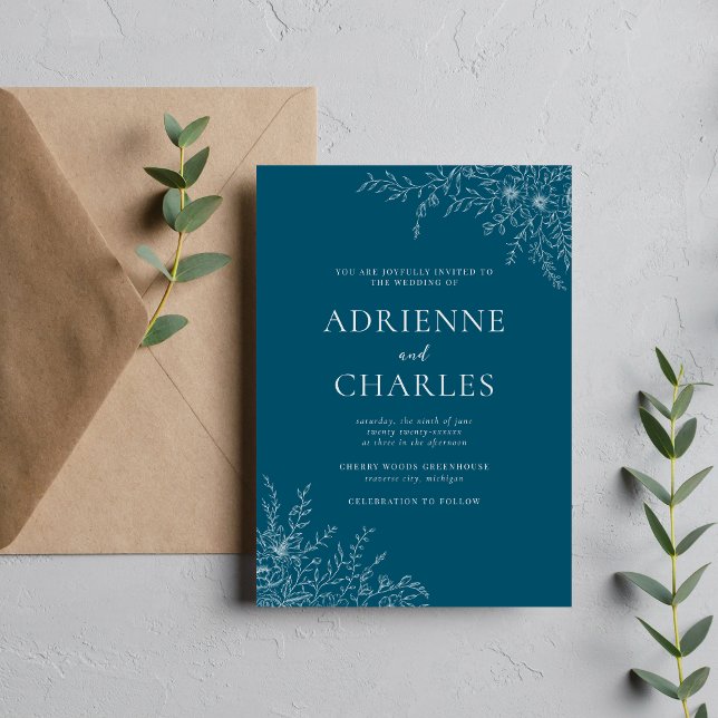 Floral Simplicity 1 Neptune Teal Minimal Wedding Invitation (Creator Uploaded)