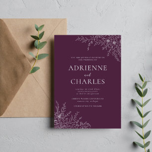 Floral Simplicity 1 Plum Purple Minimal Wedding Invitation
