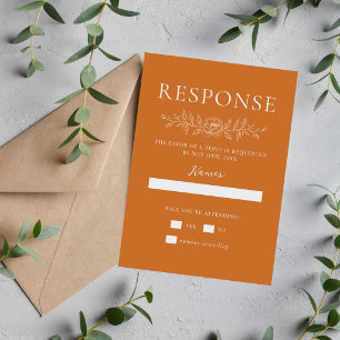 Floral Simplicity 1 Pumpkin Orange Minimal Wedding RSVP Card