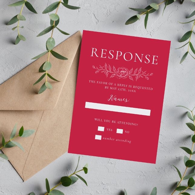 Floral Simplicity 1 Raspberry Pink Minimal Wedding RSVP Card (Creator Uploaded)