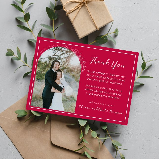 Floral Simplicity 1 Raspberry Pink Wedding Thank You Card (Creator Uploaded)