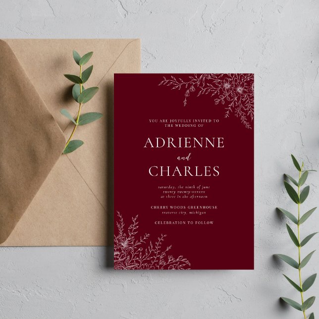 Floral Simplicity 1 Rosewood Minimal Wedding Invitation (Creator Uploaded)