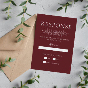 Floral Simplicity 1 Rosewood Minimal Wedding RSVP Card